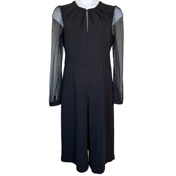 Adelyn Rae Sz L Black Jumpsuit Open Back Sheer Sleeves Wide Leg Classic Elegant - Picture 2 of 15